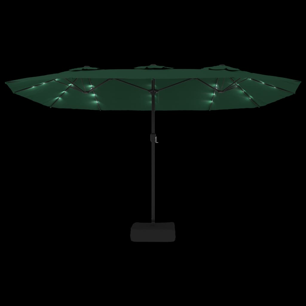 Double-Head Garden Parasol with LEDs Green 449x245 cm