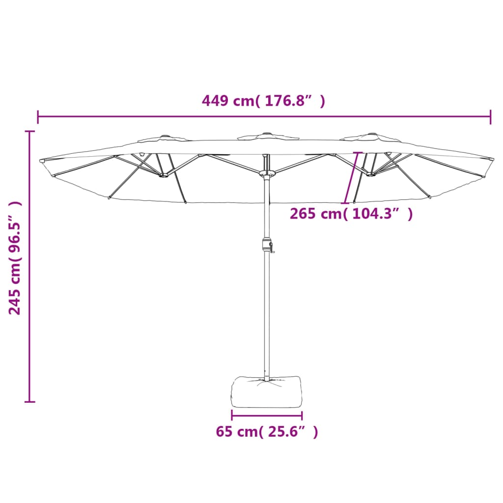 Double-Head Garden Parasol with LEDs Green 449x245 cm