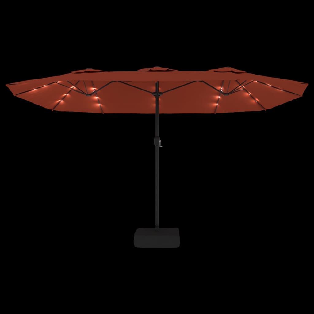 Double-Head Garden Parasol with LEDs Terracotta 449x245 cm