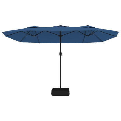 Double-Head Garden Parasol with LEDs Azure Blue 449x245 cm