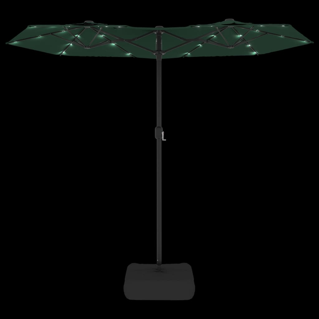 Double-Head Garden Parasol with LEDs Green 316x240 cm