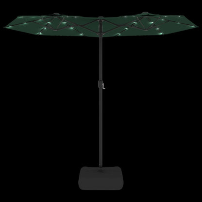 Double-Head Garden Parasol with LEDs Green 316x240 cm