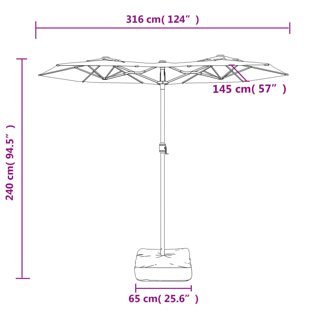 Double-Head Garden Parasol with LEDs Green 316x240 cm