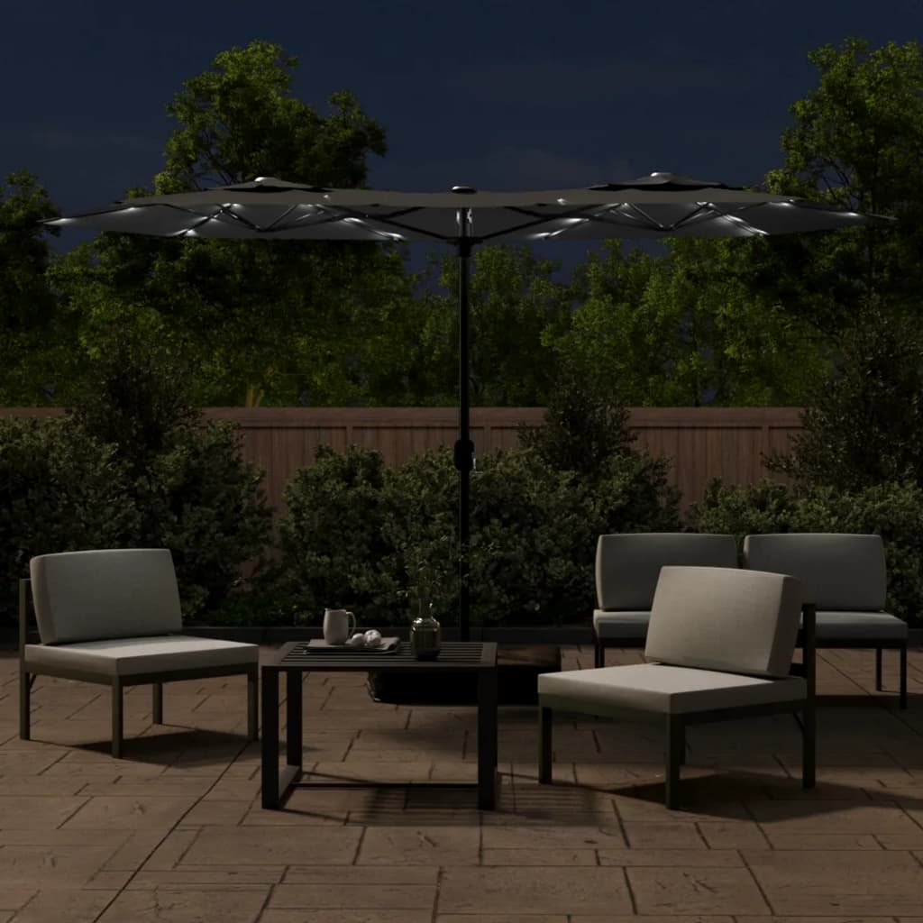 Double-Head Garden Parasol with LEDs Anthracite 316x240 cm