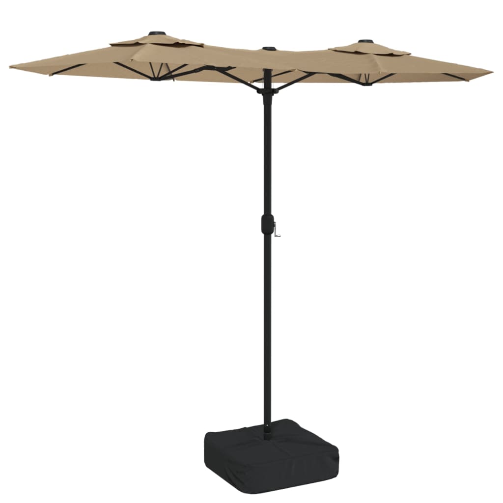 Double-Head Garden Parasol with LEDs Taupe 316x240 cm