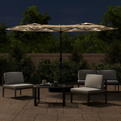 Double-Head Garden Parasol with LEDs Taupe 316x240 cm