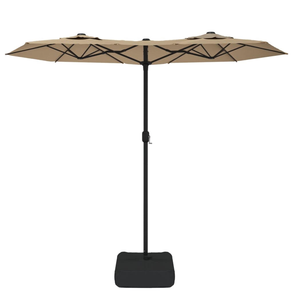 Double-Head Garden Parasol with LEDs Taupe 316x240 cm