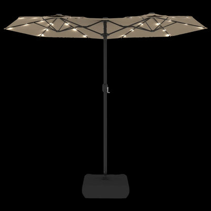 Double-Head Garden Parasol with LEDs Taupe 316x240 cm