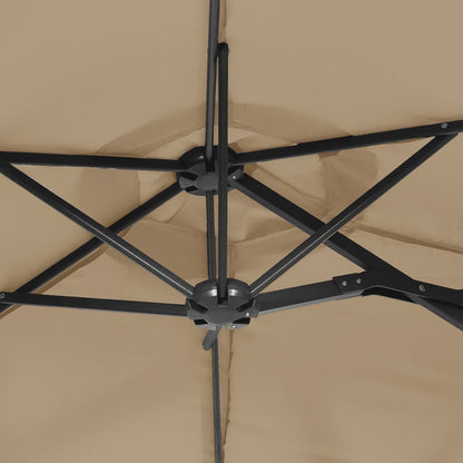 Double-Head Garden Parasol with LEDs Taupe 316x240 cm