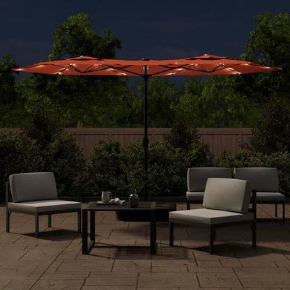 Double-Head Garden Parasol with LEDs Terracotta 316x240 cm