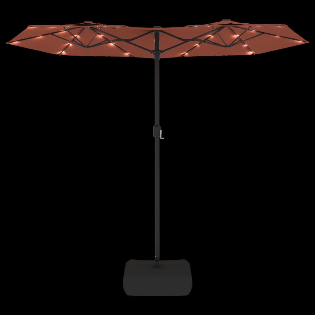 Double-Head Garden Parasol with LEDs Terracotta 316x240 cm