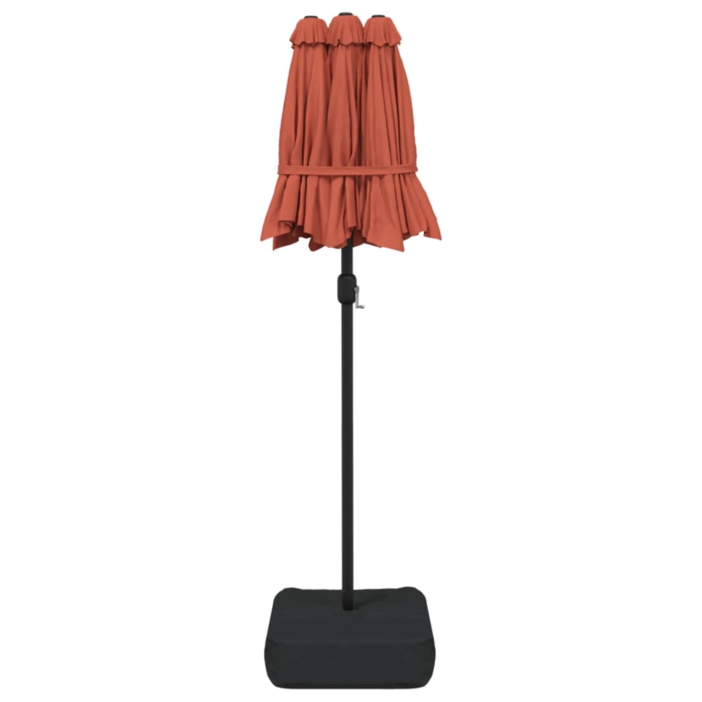 Double-Head Garden Parasol with LEDs Terracotta 316x240 cm