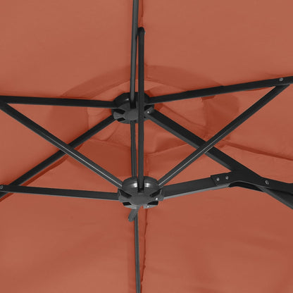 Double-Head Garden Parasol with LEDs Terracotta 316x240 cm