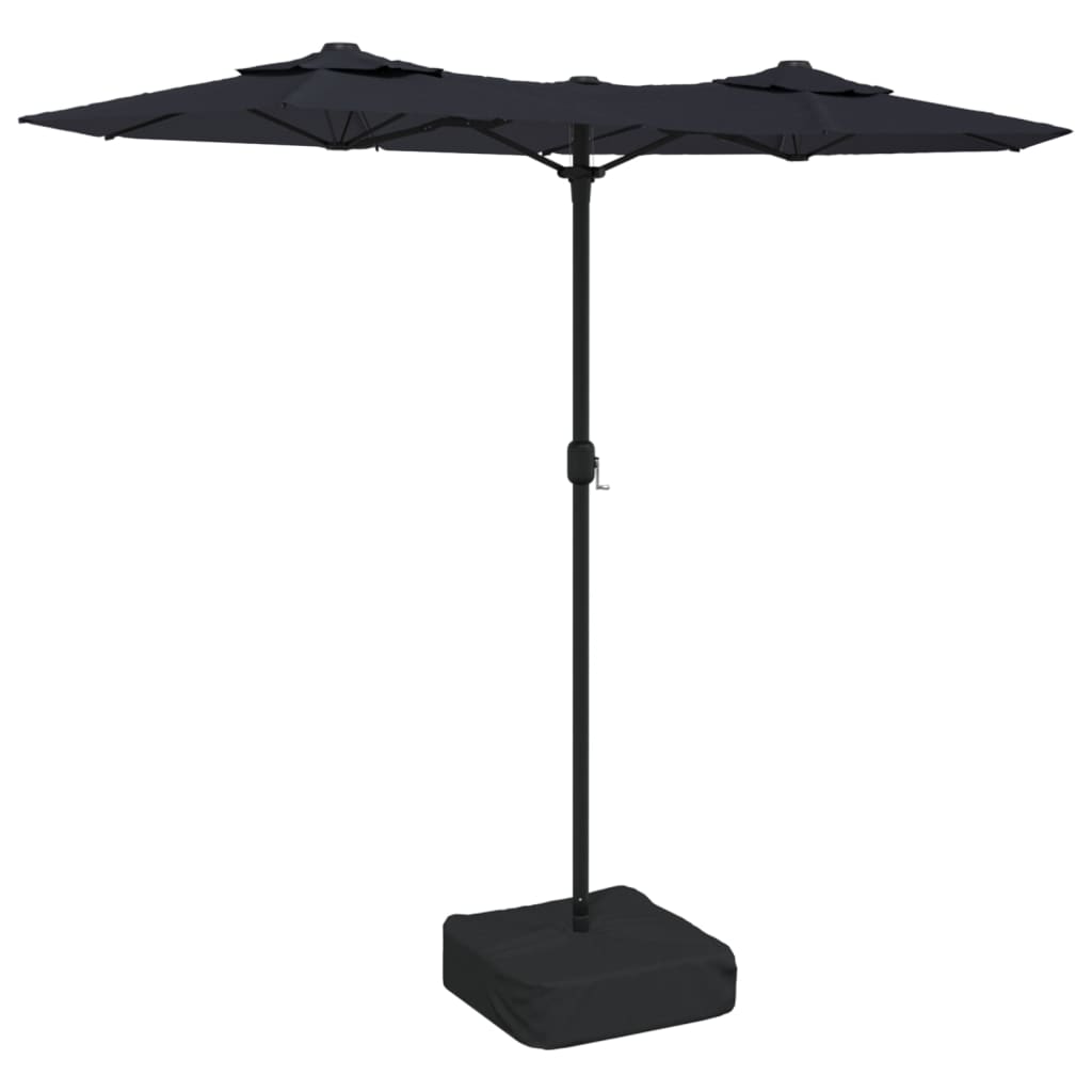 Double-Head Garden Parasol with LEDs Black 316x240 cm