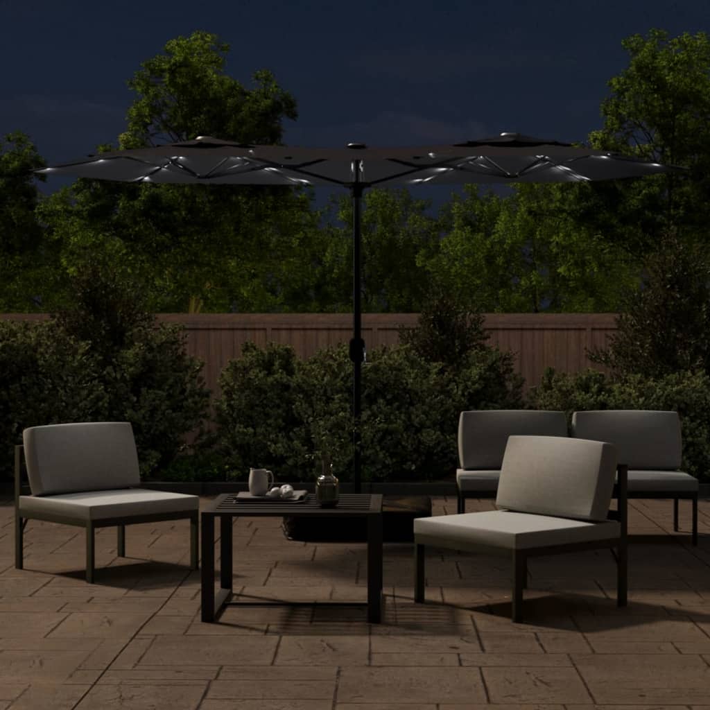 Double-Head Garden Parasol with LEDs Black 316x240 cm