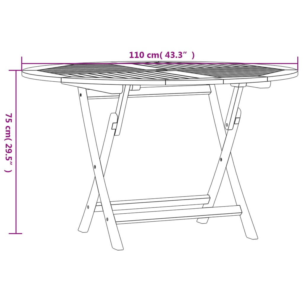 Folding Garden Table Ø 110x75 cm Solid Wood Teak