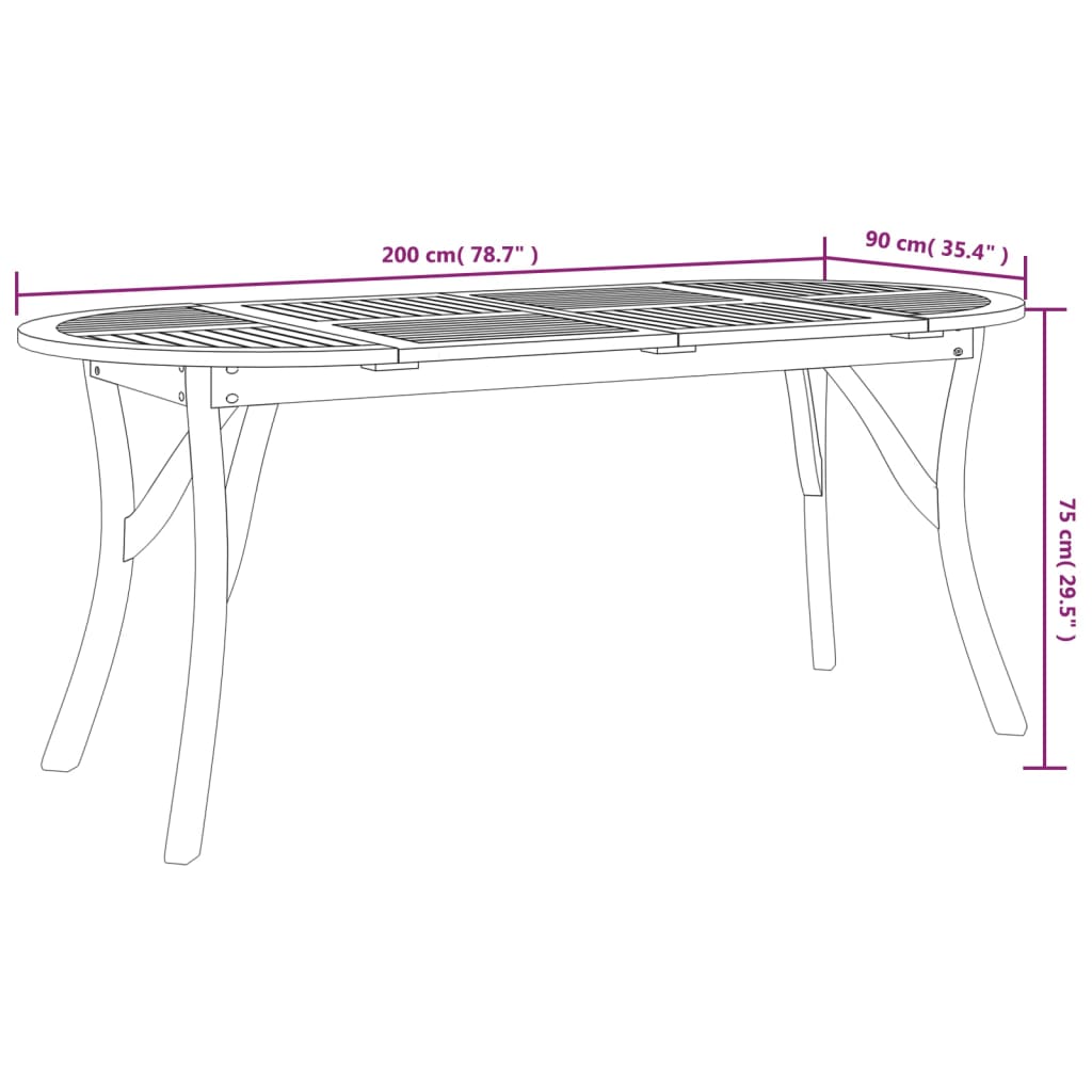 Garden Table 200x90x75 cm Solid Wood Acacia