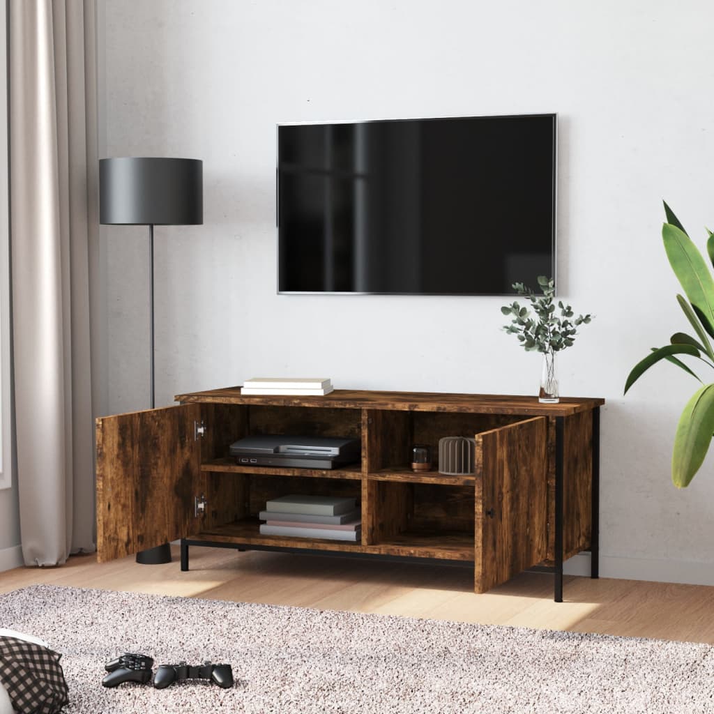 TV Cabinet with Doors Smoked Oak 102x35x45 cm Engineered Wood