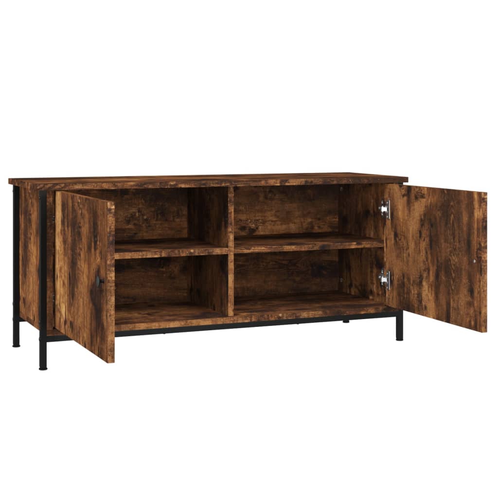 TV Cabinet with Doors Smoked Oak 102x35x45 cm Engineered Wood