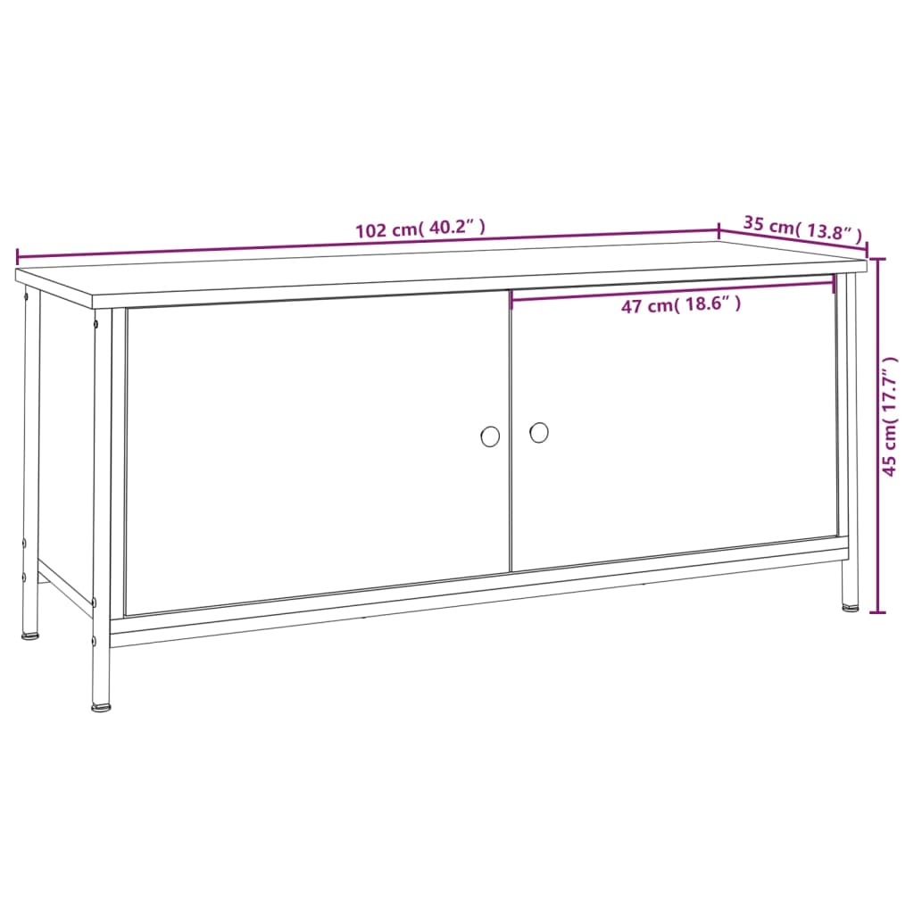 TV Cabinet with Doors Smoked Oak 102x35x45 cm Engineered Wood