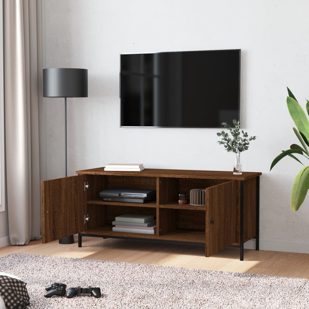 TV Cabinet with Doors Brown Oak 102x35x45 cm Engineered Wood