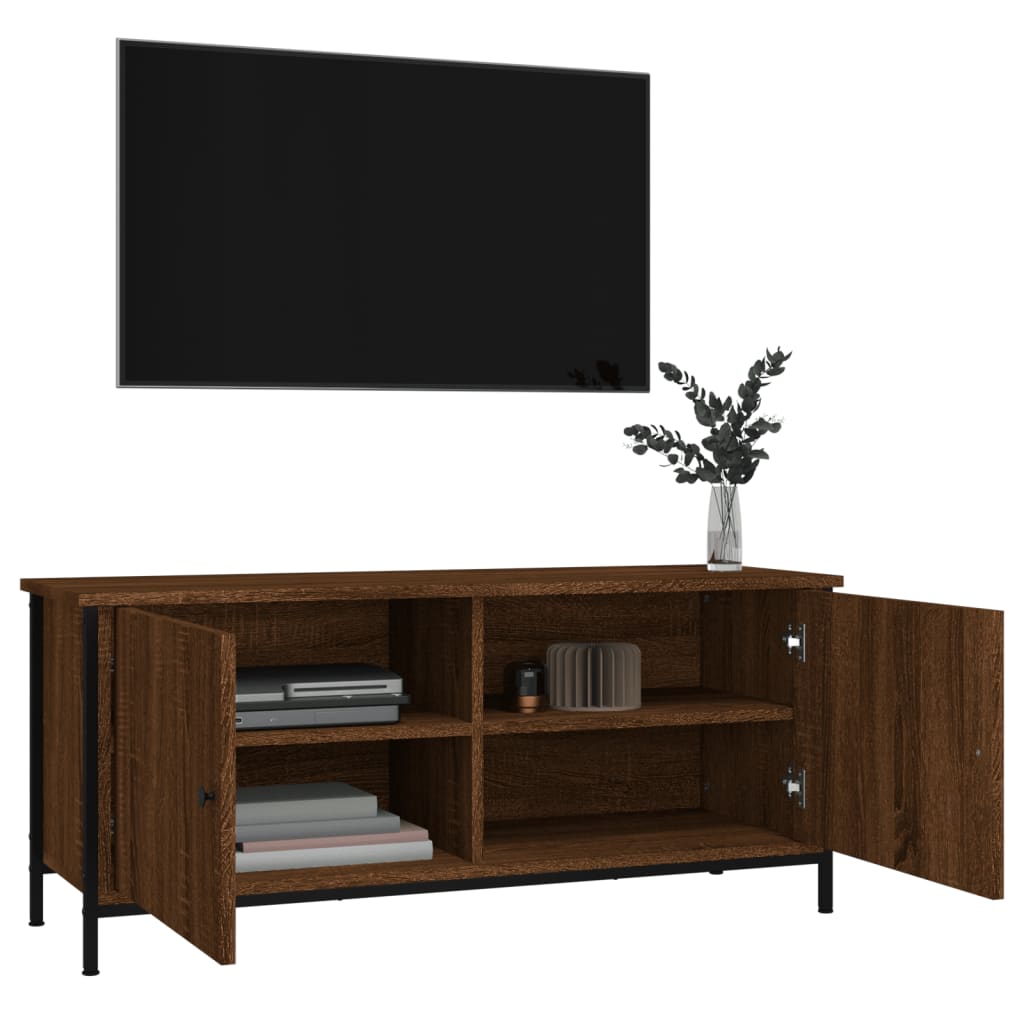 TV Cabinet with Doors Brown Oak 102x35x45 cm Engineered Wood