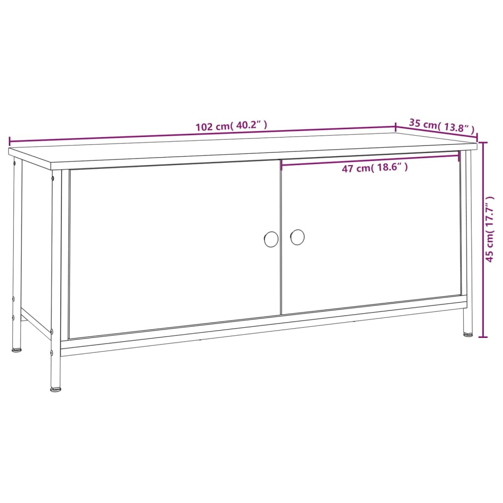 TV Cabinet with Doors Brown Oak 102x35x45 cm Engineered Wood