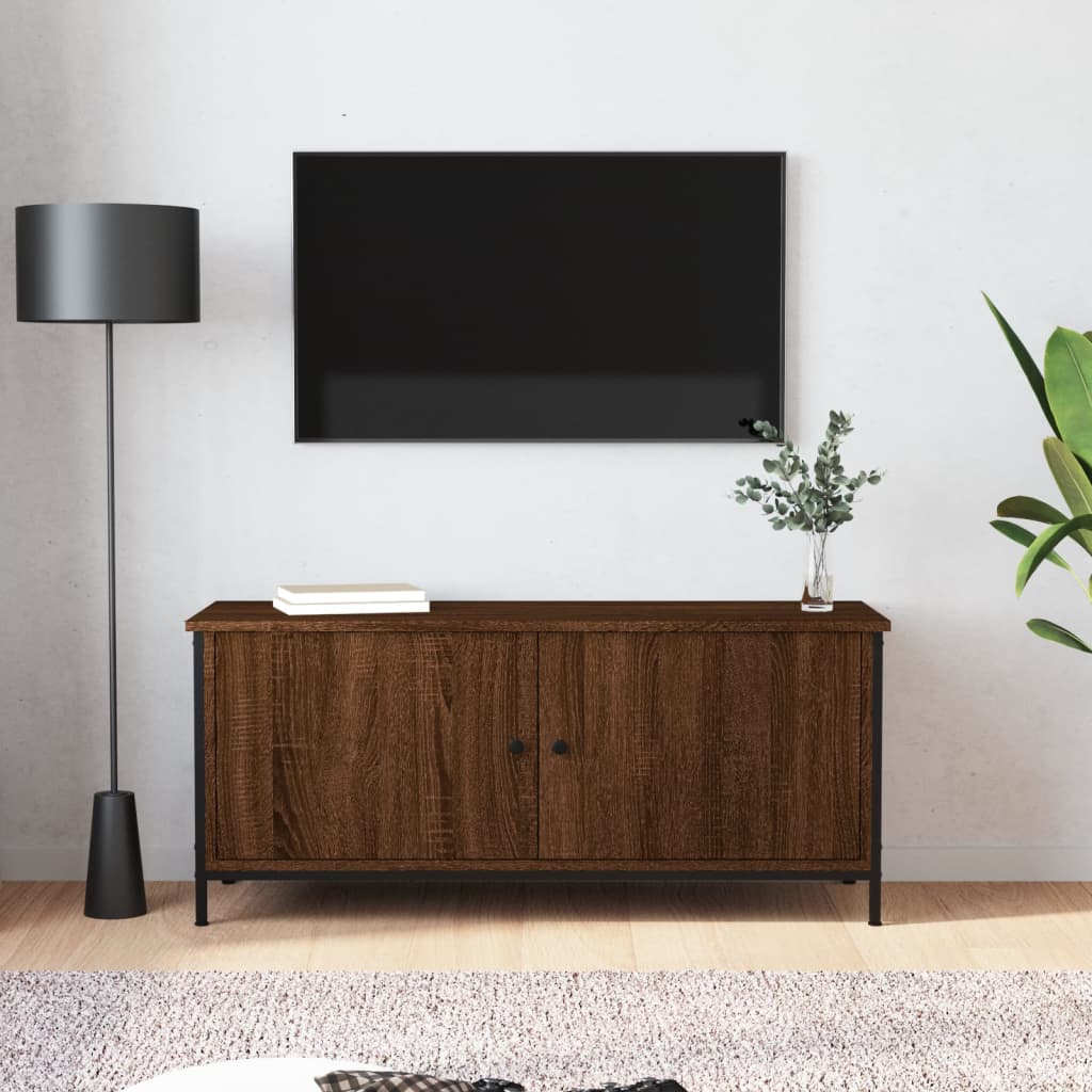 TV Cabinet with Doors Brown Oak 102x35x45 cm Engineered Wood