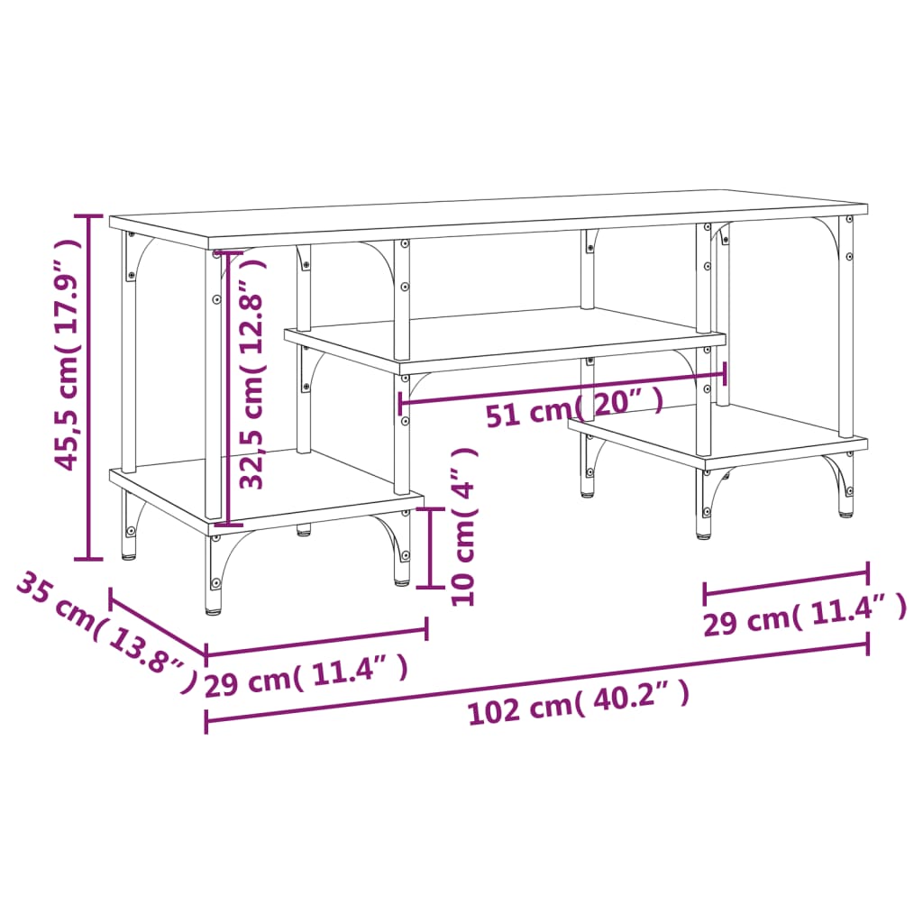 TV Cabinet Black 102x35x45.5 cm Engineered Wood