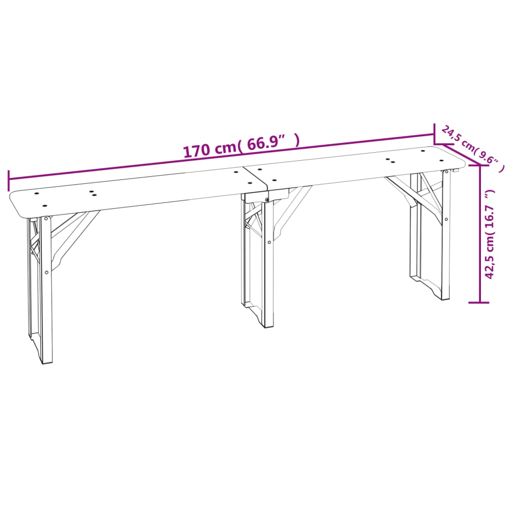 3 Piece Folding Beer Table Set Solid Wood Fir