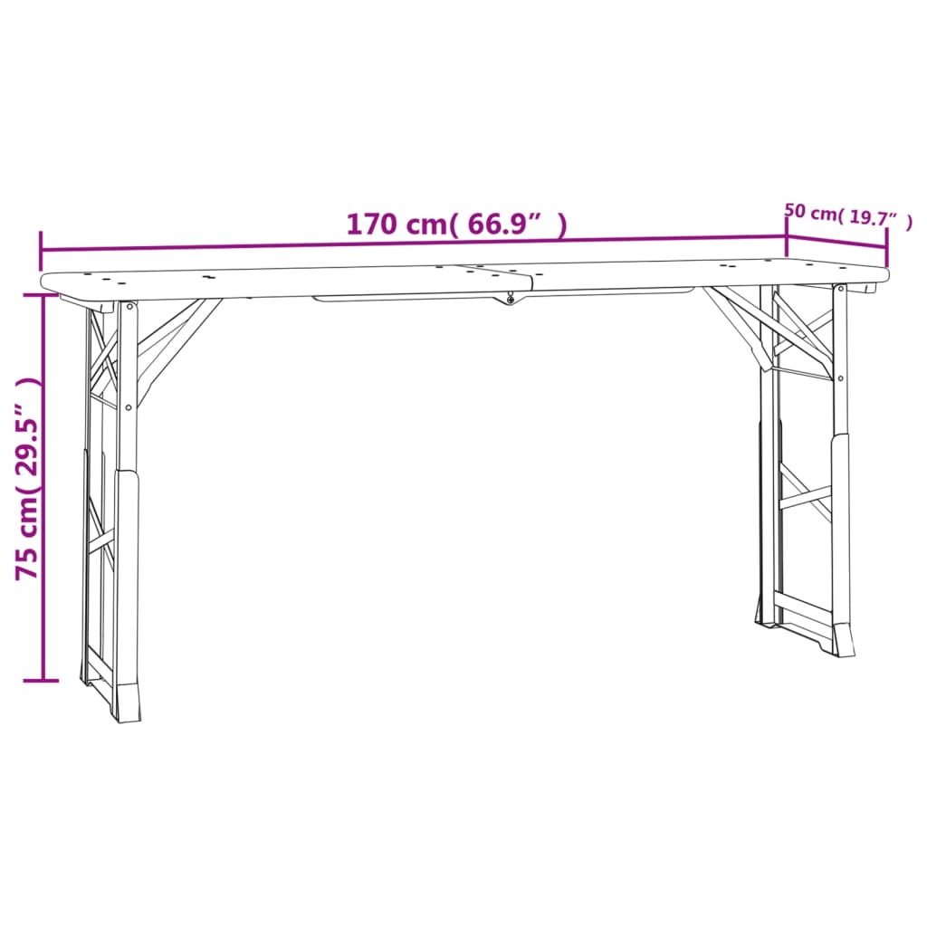 Folding Beer Table 170x50x75/105 cm Solid Wood Fir