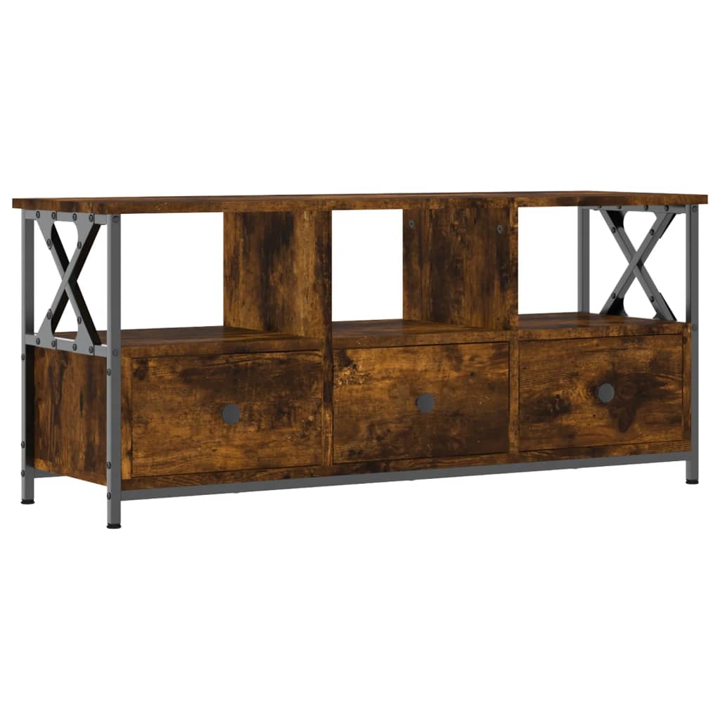 TV Cabinet Smoked Oak 102x33x45 cm Engineered Wood&Iron