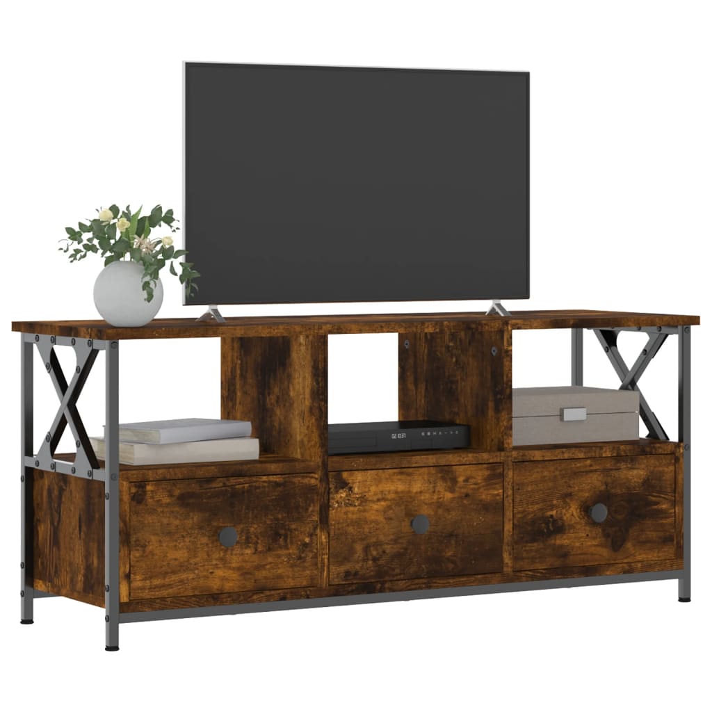 TV Cabinet Smoked Oak 102x33x45 cm Engineered Wood&Iron