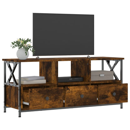 TV Cabinet Smoked Oak 102x33x45 cm Engineered Wood&Iron