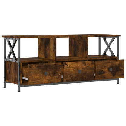 TV Cabinet Smoked Oak 102x33x45 cm Engineered Wood&Iron