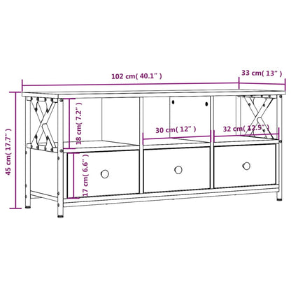 TV Cabinet Smoked Oak 102x33x45 cm Engineered Wood&Iron