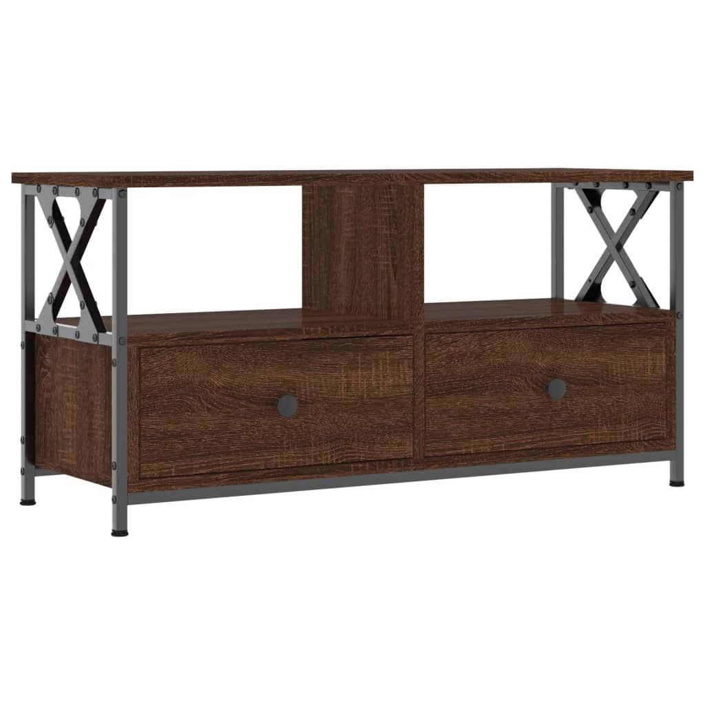 TV Cabinet Brown Oak 90x33x45 cm Engineered Wood&Iron