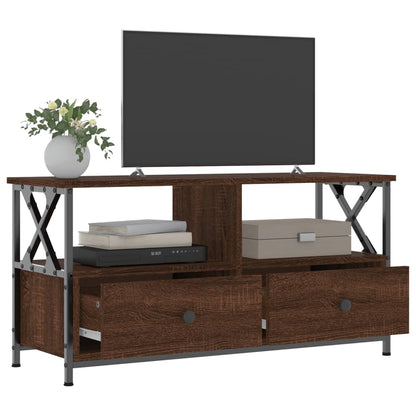 TV Cabinet Brown Oak 90x33x45 cm Engineered Wood&Iron