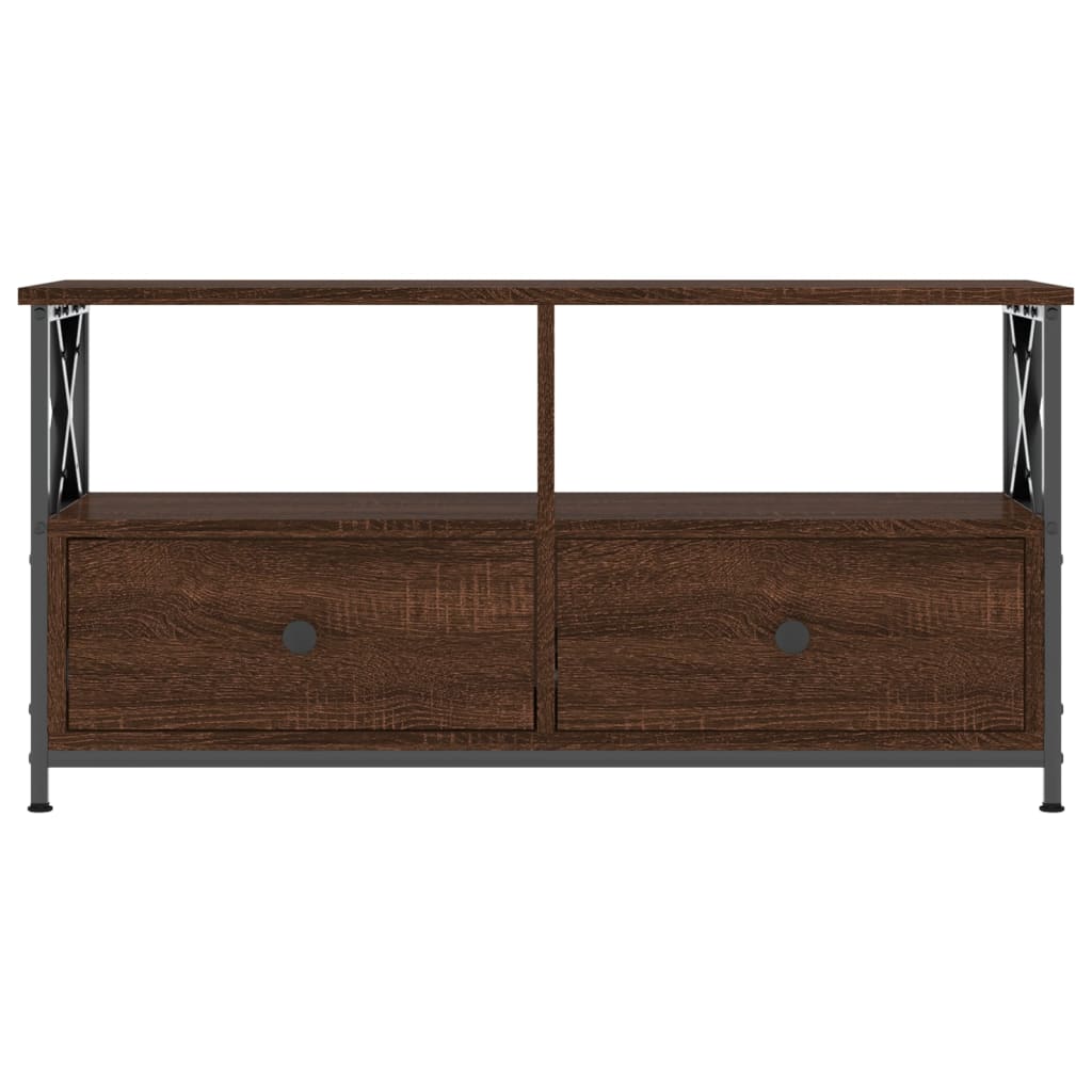 TV Cabinet Brown Oak 90x33x45 cm Engineered Wood&Iron