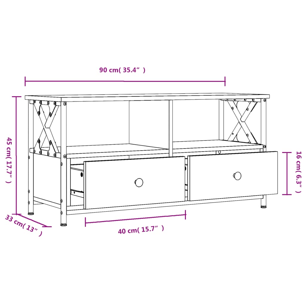 TV Cabinet Brown Oak 90x33x45 cm Engineered Wood&Iron