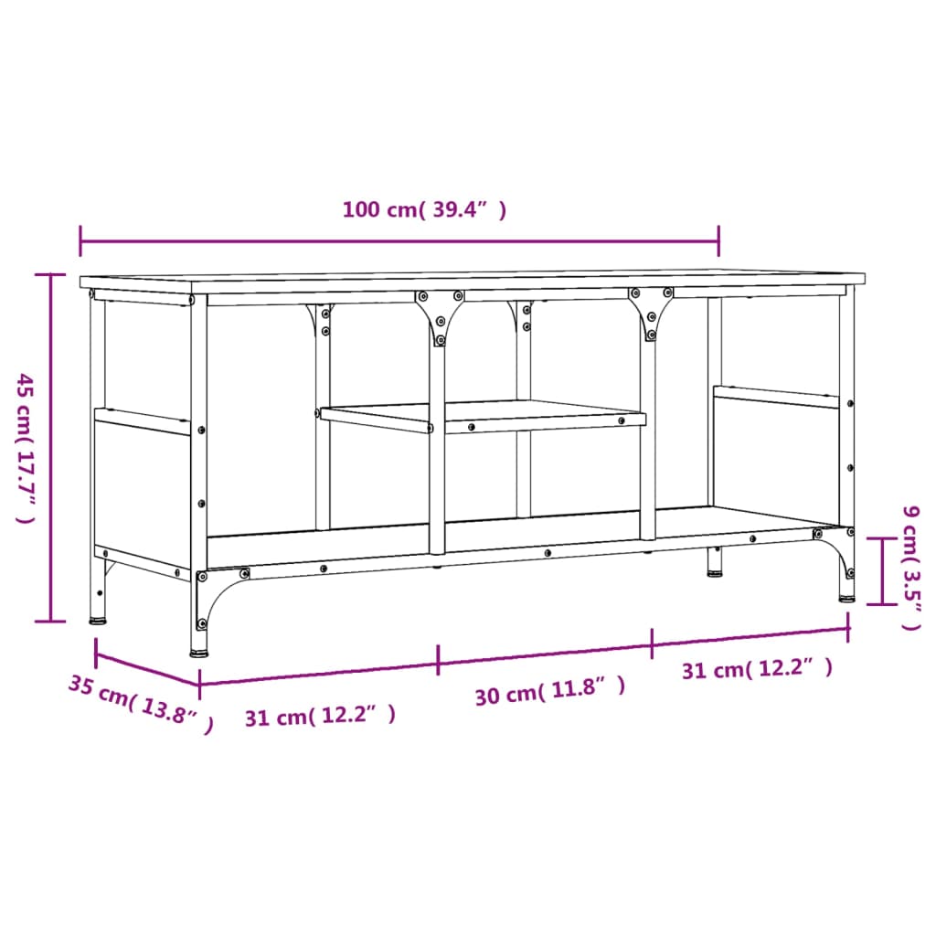 TV Cabinet Brown Oak 100x35x45 cm Engineered Wood&Iron