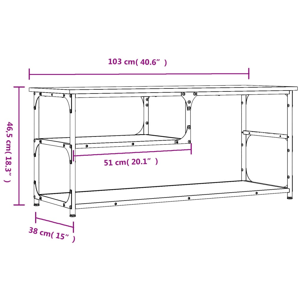 TV Cabinet Smoked Oak 103x38x46.5 cm Engineered Wood and Steel