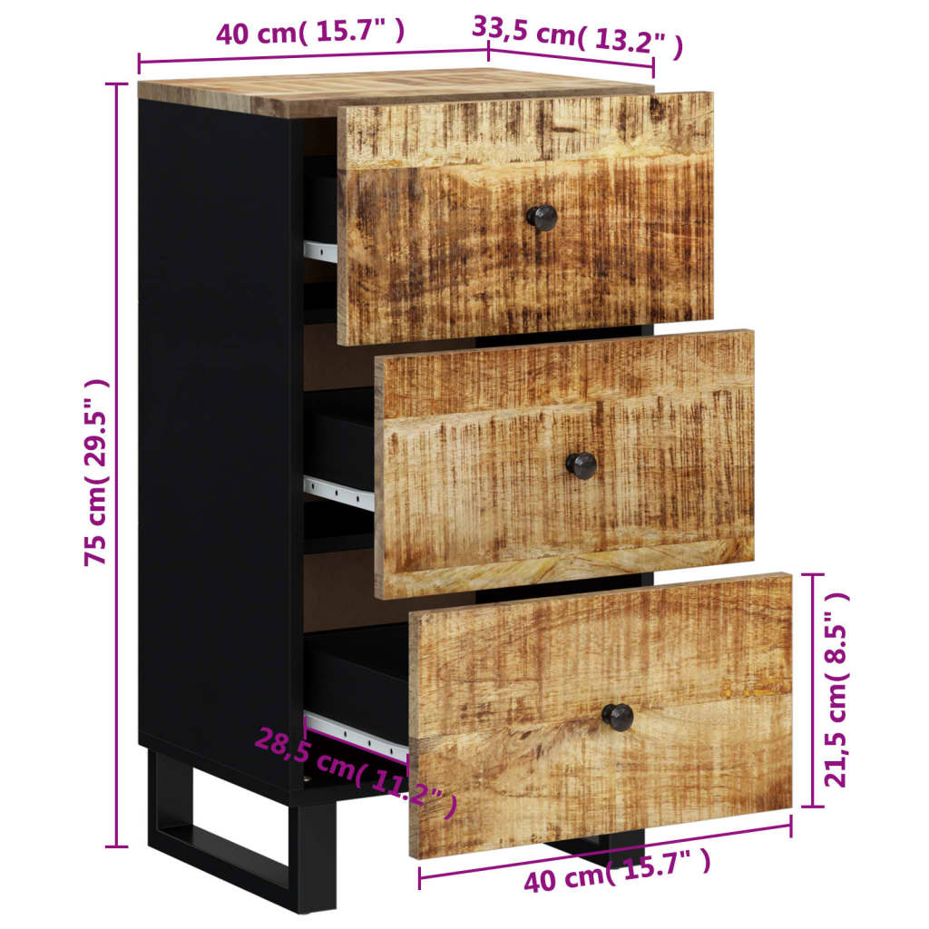 Sideboard with 3 Drawers 40x33.5x75 cm Solid Wood Mango