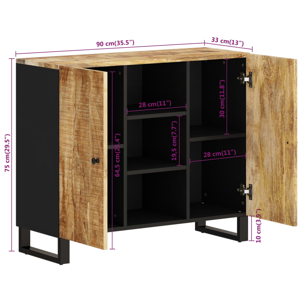 Sideboard with 2 Doors 90x33x75 cm Solid Wood Mango