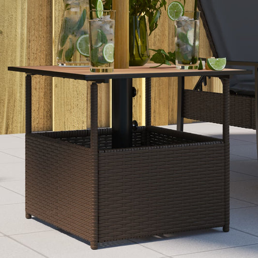 Garden Table with Parasol Hole Brown 55x55x46.5 cm Poly Rattan