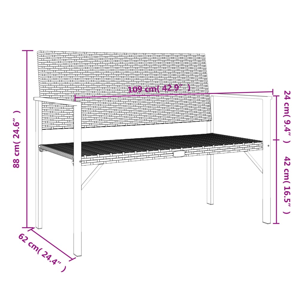 2-Seater Garden Bench Black Poly Rattan