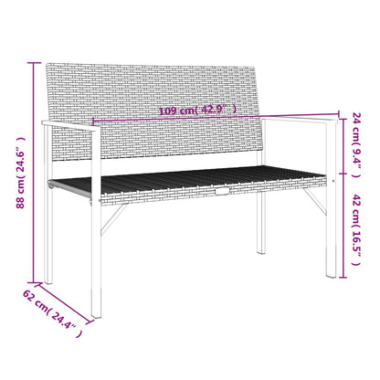 2-Seater Garden Bench Black Poly Rattan