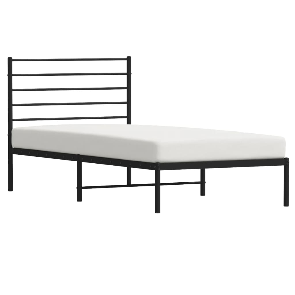 Metal Bed Frame without Mattress with Headboard Black 90x190cm