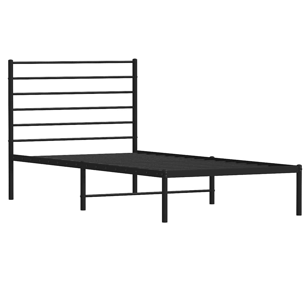 Metal Bed Frame without Mattress with Headboard Black 100x190cm