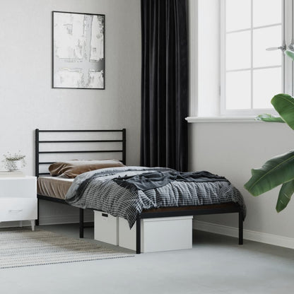 Metal Bed Frame without Mattress with Headboard Black 100x190cm